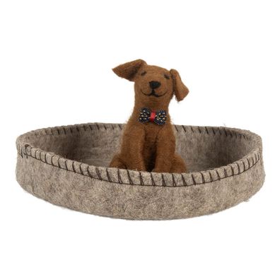 Clayre & Eef Dekoration Schale Ø 19x10 cm Grau Filz Hund (Gr. Ø 19x10 cm)