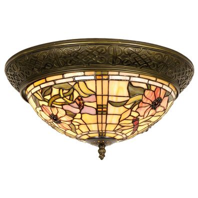 Clayre & Eef Deckenlampe Tiffany Ø 38x19 cm Beige Rosa Glas Blumen