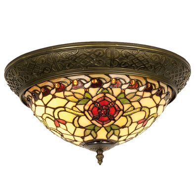 Clayre & Eef Deckenlampe Tiffany Ø 38x19 cm Rot Grün Glas Rose
