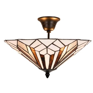 Clayre & Eef Deckenlampe Tiffany Ø 40x28 cm Weiß Braun Metall