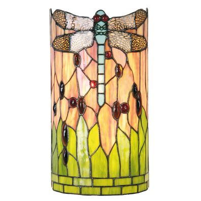 Clayre & Eef Wandleuchte Tiffany 20x11x36 cm Grün Braun Glas Libelle