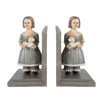 Clayre & Eef Buchstützen 2er-Set 23x11x22 cm Grau Kunststoff (Gr. (2) 23x11x20 cm)