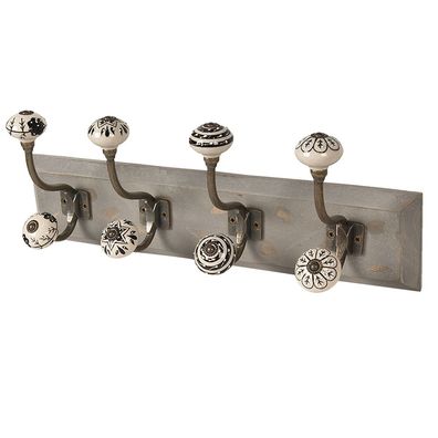 Clayre & Eef Wandgarderobe 4 Haken 45x10x18 cm Weiß Holz (Gr. 45x10x18 cm)