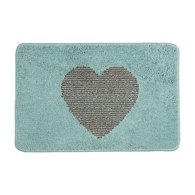 Clayre & Eef Badematte 58x38x1 cm Blau Polyester Herz (Gr. 58x38x1 cm)