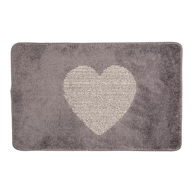 Clayre & Eef Badematte 78x48x1 cm Grau Polyester Herz (Gr. 78x48x1 cm)