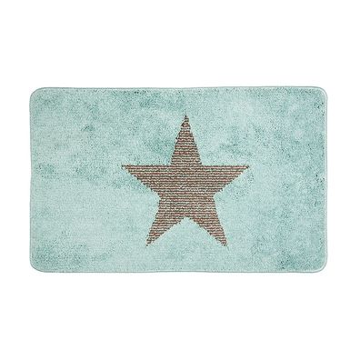 Clayre & Eef Badematte 78x48x1 cm Blau Polyester Stern (Gr. 78x48x1 cm)