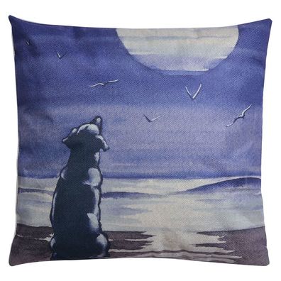 Clayre & Eef Dekokissen 43x43 cm Blau Grau Synthetisch Hund (Gr. 43x43x4 cm)