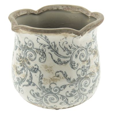 Clayre & Eef Blumentopf Ø 15x14 cm Beige Grau Keramik Blumen (Gr. Ø 15x14 cm)