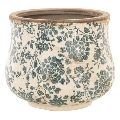 Clayre & Eef Blumentopf Ø 21x17 cm Beige Grün Keramik Blumen (Gr. Ø 21x17 cm)