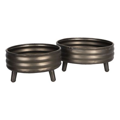 Clayre & Eef Dekoration Topf 2er Set Braun Metall (Gr. (2) 33x33x15 / 27x27x15 cm)