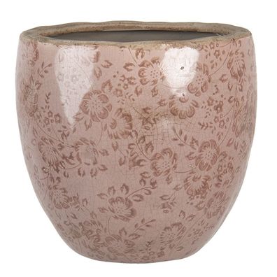 Clayre & Eef Blumentopf Ø 20x19 cm Rosa Keramik Blumen (Gr. Ø 20x19 cm)