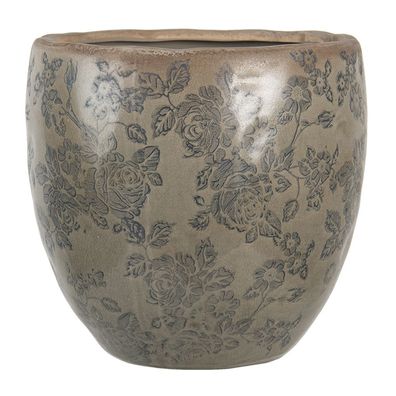 Clayre & Eef Blumentopf Ø 20x19 cm Grün Keramik Blumen (Gr. Ø 20x19 cm)