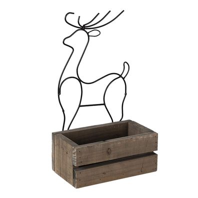 Clayre & Eef Blumentopf Braun Holz Hirsch (Gr. 23x13x10/40 cm)