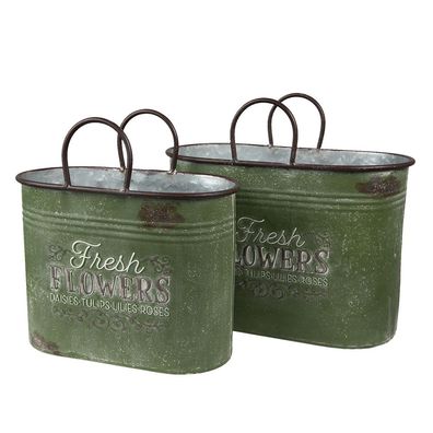 Clayre & Eef Blumentopf Grün Braun Metall (Gr. (2) 36x18x25 / 30x15x23 cm)