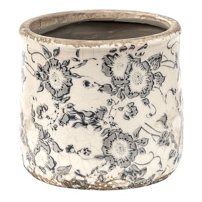 Clayre & Eef Blumentopf Ø 12x12 cm Grau Beige Keramik Blumen (Gr. Ø 12x12 cm)