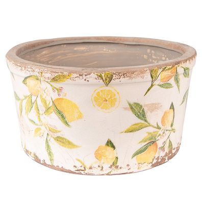 Clayre & Eef Blumentopf Ø 16x9 cm Gelb Keramik Zitrone (Gr. Ø 16x9 cm)