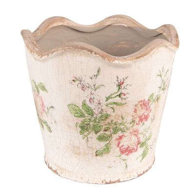 Clayre & Eef Blumentopf Ø 18x17 cm Rosa Beige Keramik Blumen (Gr. Ø 18x17 cm)