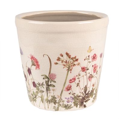 Clayre & Eef Blumentopf Ø 14x13 cm Rosa Beige Keramik Blumen (Gr. Ø 14x13 cm)