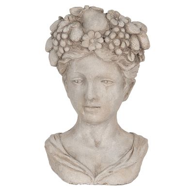 Clayre & Eef Innenblumentopf Kopf 22x21x35 cm Grau Stein (Gr. 22x21x35 cm)
