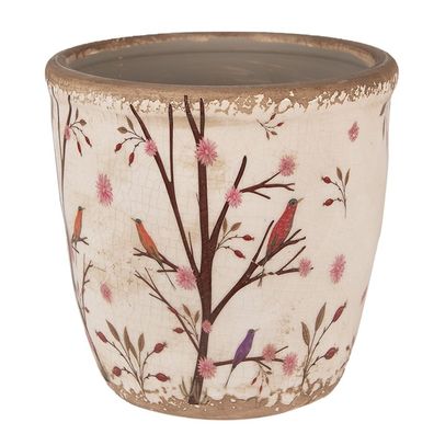 Clayre & Eef Blumentopf Ø 16x16 cm Beige Braun Keramik Zweigen (Gr. Ø 16x16 cm)