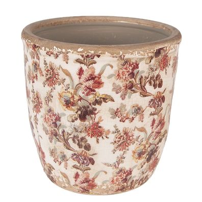 Clayre & Eef Blumentopf Ø 16x16 cm Beige Rosa Keramik Blumen (Gr. Ø 16x16 cm)