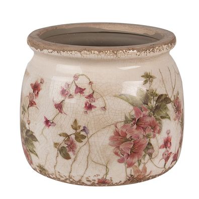 Clayre & Eef Blumentopf Ø 12x10 cm Beige Rosa Keramik Blumen (Gr. Ø 12x10 cm)