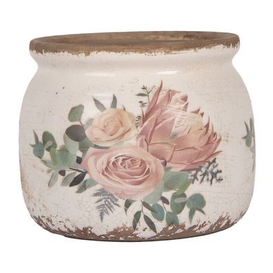 Clayre & Eef Blumentopf Ø 12x10 cm Beige Keramik Blumen (Gr. Ø 12x10 cm)