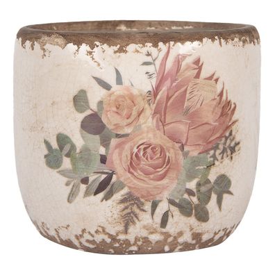 Clayre & Eef Blumentopf Ø 11x10 cm Beige Keramik Blumen (Gr. Ø 11x10 cm)