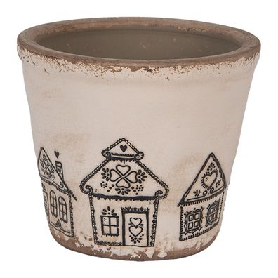 Clayre & Eef Blumentopf Ø 12x11 cm Beige Keramik Lebkuchenhaus (Gr. Ø 12x11 cm)