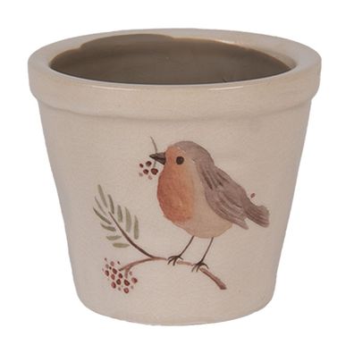 Clayre & Eef Blumentopf Ø 8x7 cm Beige Keramik Vogel (Gr. Ø 8x7 cm)