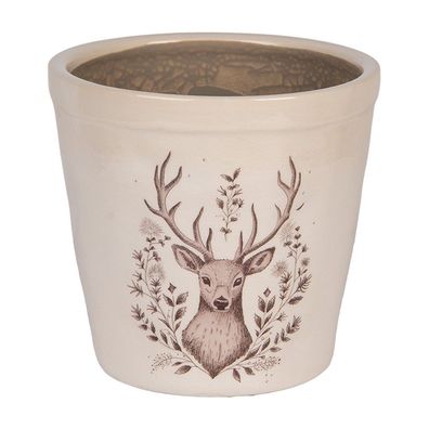 Clayre & Eef Blumentopf Ø 15x14 cm Beige Keramik Hirsch (Gr. Ø 15x14 cm)