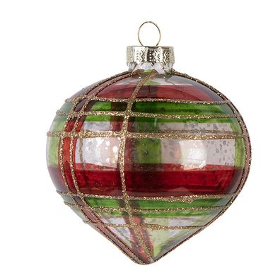 Clayre & Eef Weihnachtskugel Ø 8x8 cm Rot Goldfarbig Glas