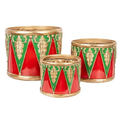 Clayre & Eef Weihnachtsdekorationsfigur Trommel Ø 32x25/Ø 24x19/Ø 18x15 cm Rot
