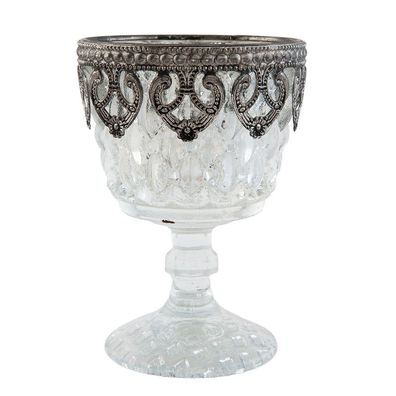 Clayre & Eef Teelichthalter Ø 8x11 cm Silberfarbig Glas (Gr. Ø 8x11 cm)
