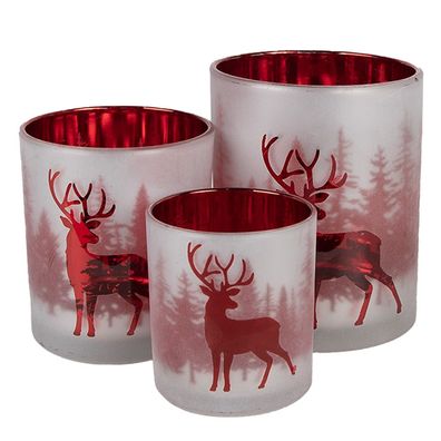 Clayre & Eef Teelichthalter 3er Set Weiß Rot Glas Hirsch