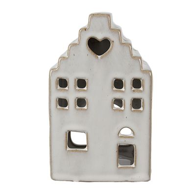 Clayre & Eef Teelichthalter Haus 14 cm Beige Porzellan (Gr. 9x7x14 cm)