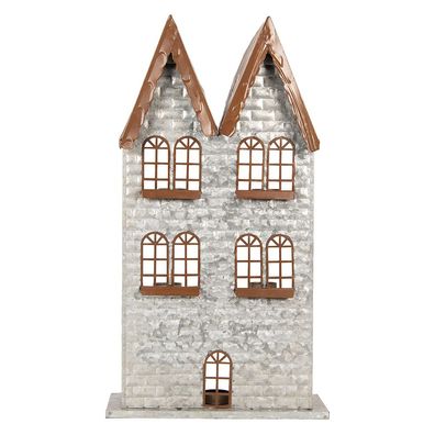 Clayre & Eef Teelichthalter Haus 30x13x54 cm Grau Metall (Gr. 30x13x54 cm)