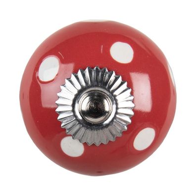 Clayre & Eef Türknauf Ø 4 cm Rot Weiß Keramik (Gr. Ø 4x4 cm)