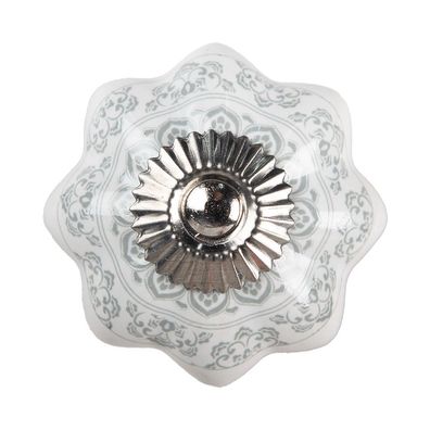 Clayre & Eef Türknauf Ø 4.5 cm Weiß Grau Keramik Blumen (Gr. Ø 4x2 cm / S3 cm)