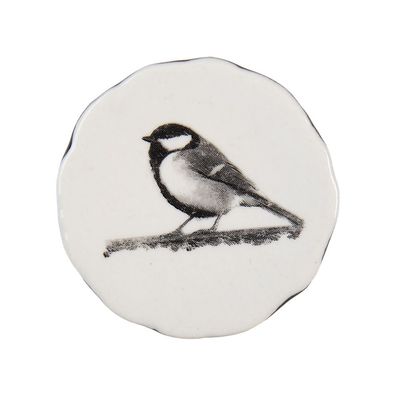 Clayre & Eef Türknauf Ø 4 cm Weiß Schwarz Keramik Vogel (Gr. Ø 4x3 cm / S3 cm)