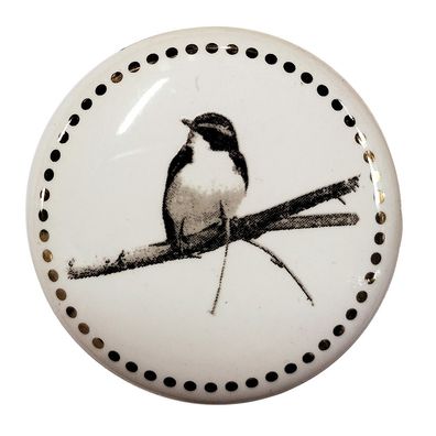 Clayre & Eef Türknauf Ø 4 cm Weiß Grau Keramik Vogel (Gr. Ø 4x2 cm / S3 cm)