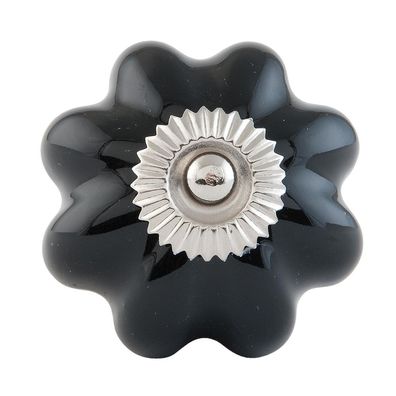 Clayre & Eef Türknauf Ø 4 cm Schwarz Silberfarbig Keramik (Gr. Ø 4x3 cm / S3 cm)