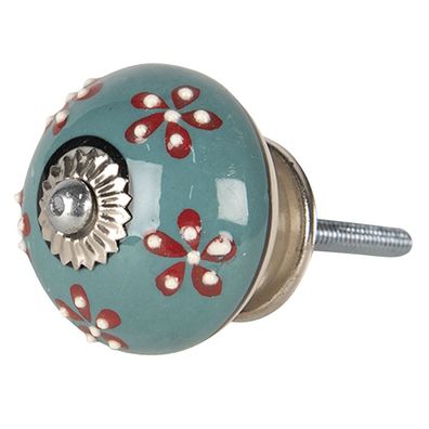 Clayre & Eef Türknauf Ø 4 cm Grün Keramik Blumen (Gr. Ø 4x4 cm / S4 cm)
