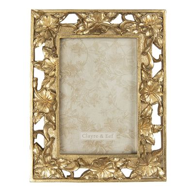 Clayre & Eef Bilderrahmen 10x15 cm Goldfarbig Kunststoff Blumen
