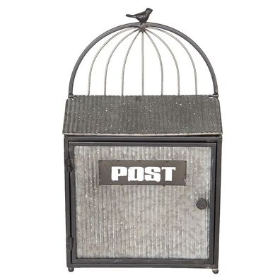 Clayre & Eef Briefkasten 29x12x48 cm Grau Braun Metall (Gr. 29x12x48 cm)