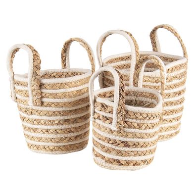 Clayre & Eef Aufbewahrungskorb 3er Set Ø21x20 cm Beige Braun Seegras