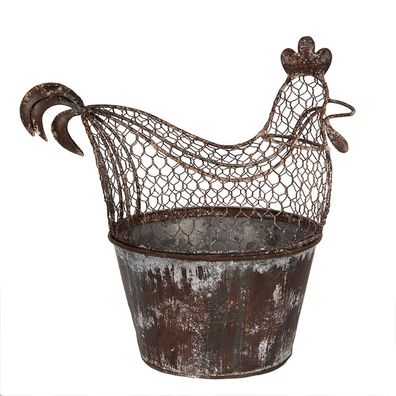 Clayre & Eef Aufbewahrungskorb Huhn 39x39x25 cm Braun Grau Metall