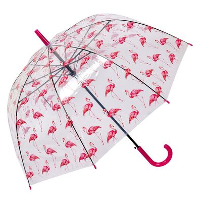 Clayre & Eef Erwachsenen-Regenschirm Ø 90 cm Transparant Kunststoff Flamingo