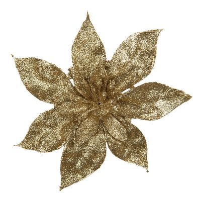 Clayre & Eef Kunstblume Weihnachtsstern Ø 15x2 cm Goldfarbig Kunststoff