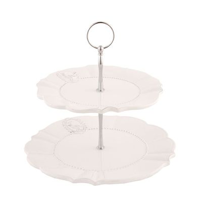 Clayre & Eef 2-Schicht-Etagere 23 cm Beige Keramik (Gr. Ø 25x23 cm)